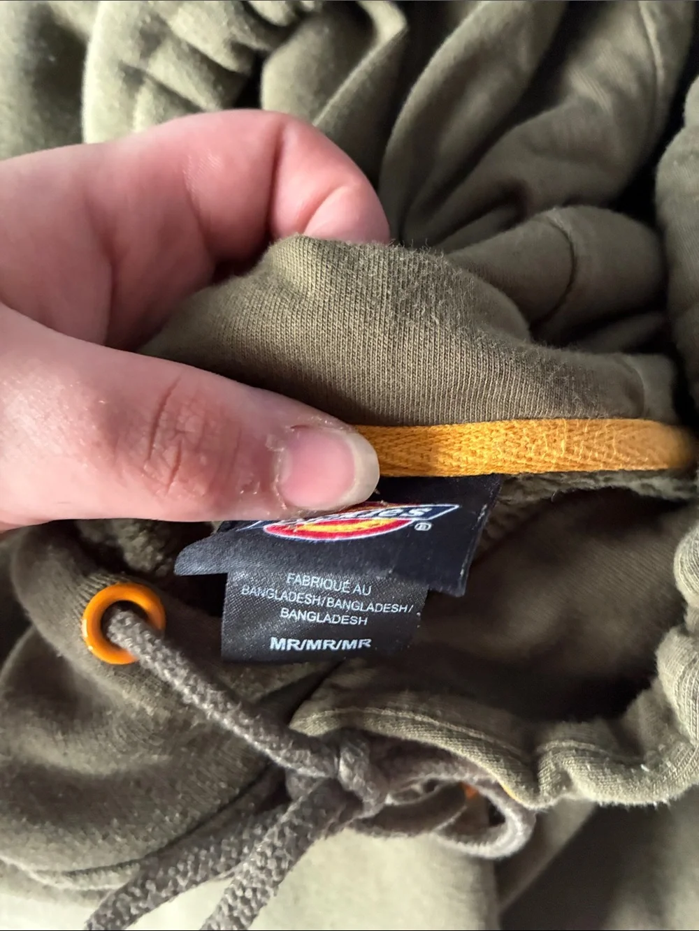 Dickies Olive Green Hoodie with Yellow Zipper Accents